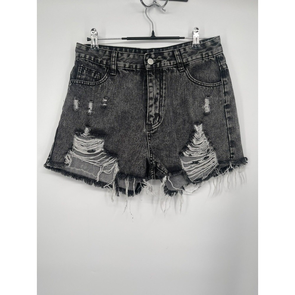 SHEIN Size L Distressed Denim Shorts Womens Gray Good Acid Wash Raw Hem Cut Offs